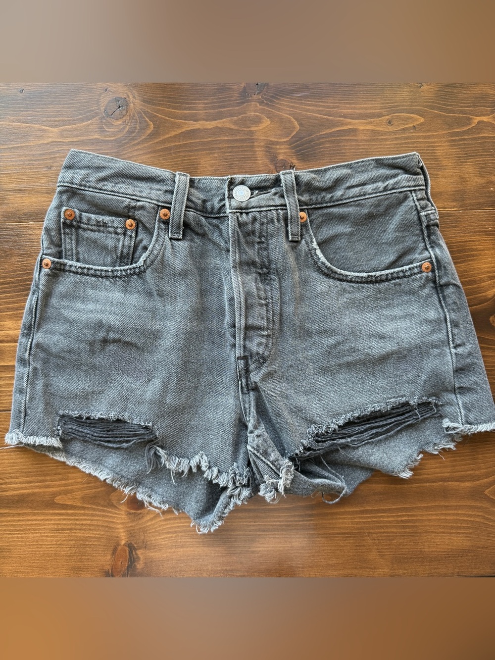 Levi's Grey Ripped Jean Shorts
